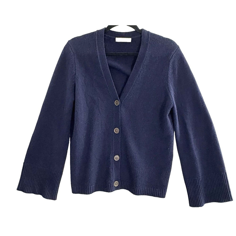 VEN STORE Women Cashmere Button Front Wide Sleeves Sweater Sz S Blue Modern 75-4